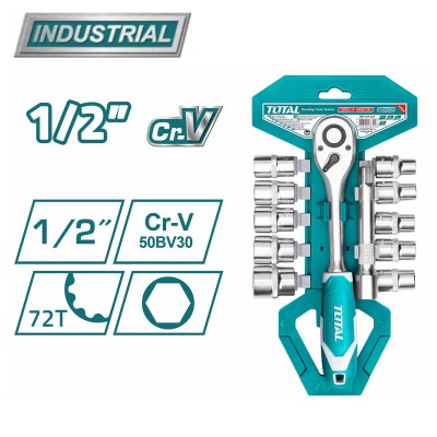 Вороток 1/2 " с набором головок TOTAL THT141121 (12 предметов)