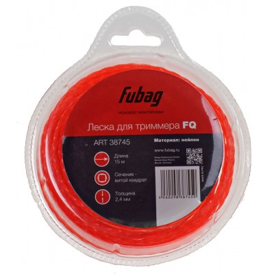 Леска триммерная витой квадрат FUBAG FQ 2,4 мм, 15 м