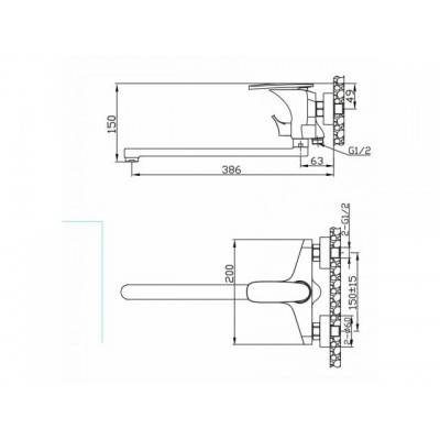 Смеситель для ванны (Lt) D35, серия ZAL AV Engineering (Поворотный излив, эксцентриков нет)